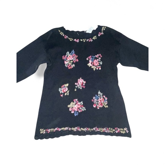 None Sweaters - Floral Embroidered Black Sweater